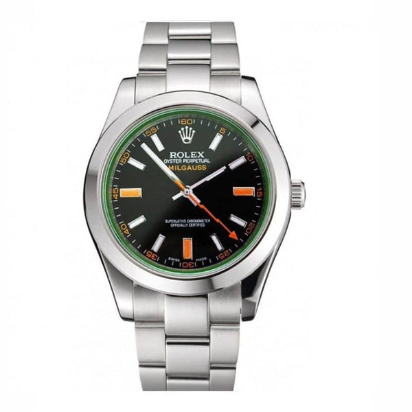 Rolex Milgauss Black Dial Orange Markings Stainless Steel Case Mens Watch 41MM