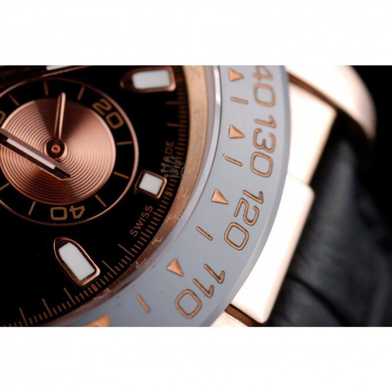 Rolex Daytona Rose Gold Case Black Dial Black Leather Strap